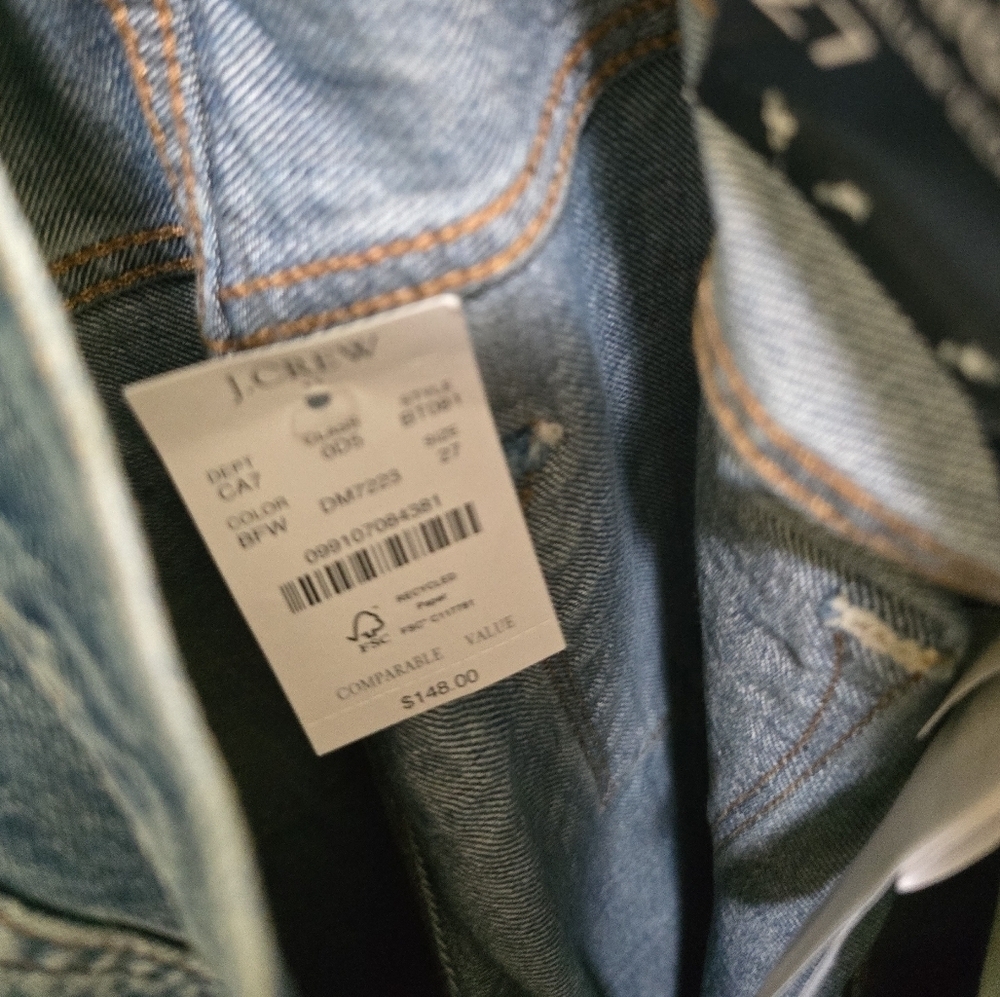 NWT J. Crew Premium Edition High Rise Straight Jeans Rigid Denim 27 Button Fly - Picture 8 of 10